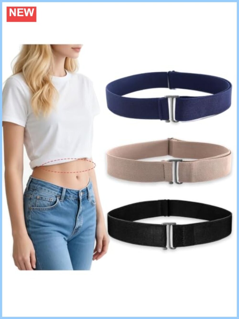 3 Pack Elastic Stretch Belts for Women Adjustable Flat Buckle Invisible Tuck